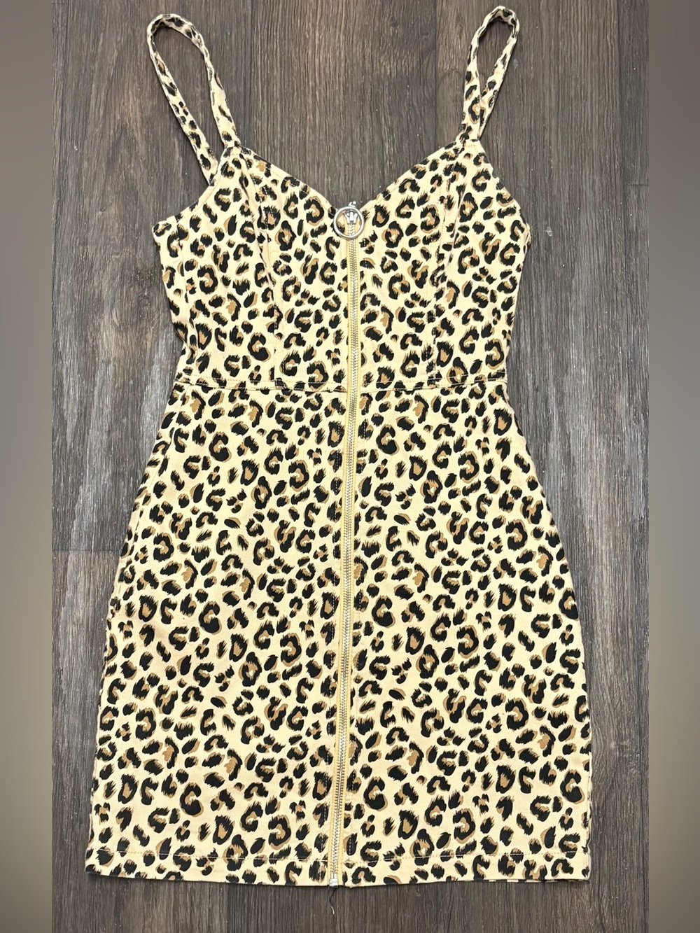 H&M Leopard Print Zip Front Bodycon Mini Dress Size 2
